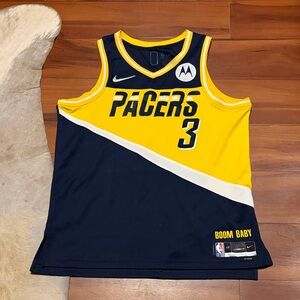 Nike Pacers Jersey - Navy, Yellow, and White Sz L
